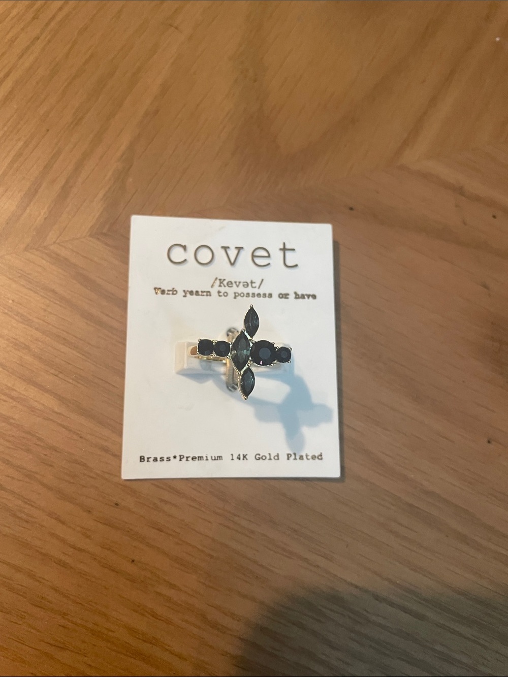 Covet Gold-Plated Ring with Black Stones
